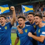 Bosnian national team celebrating qualification victory