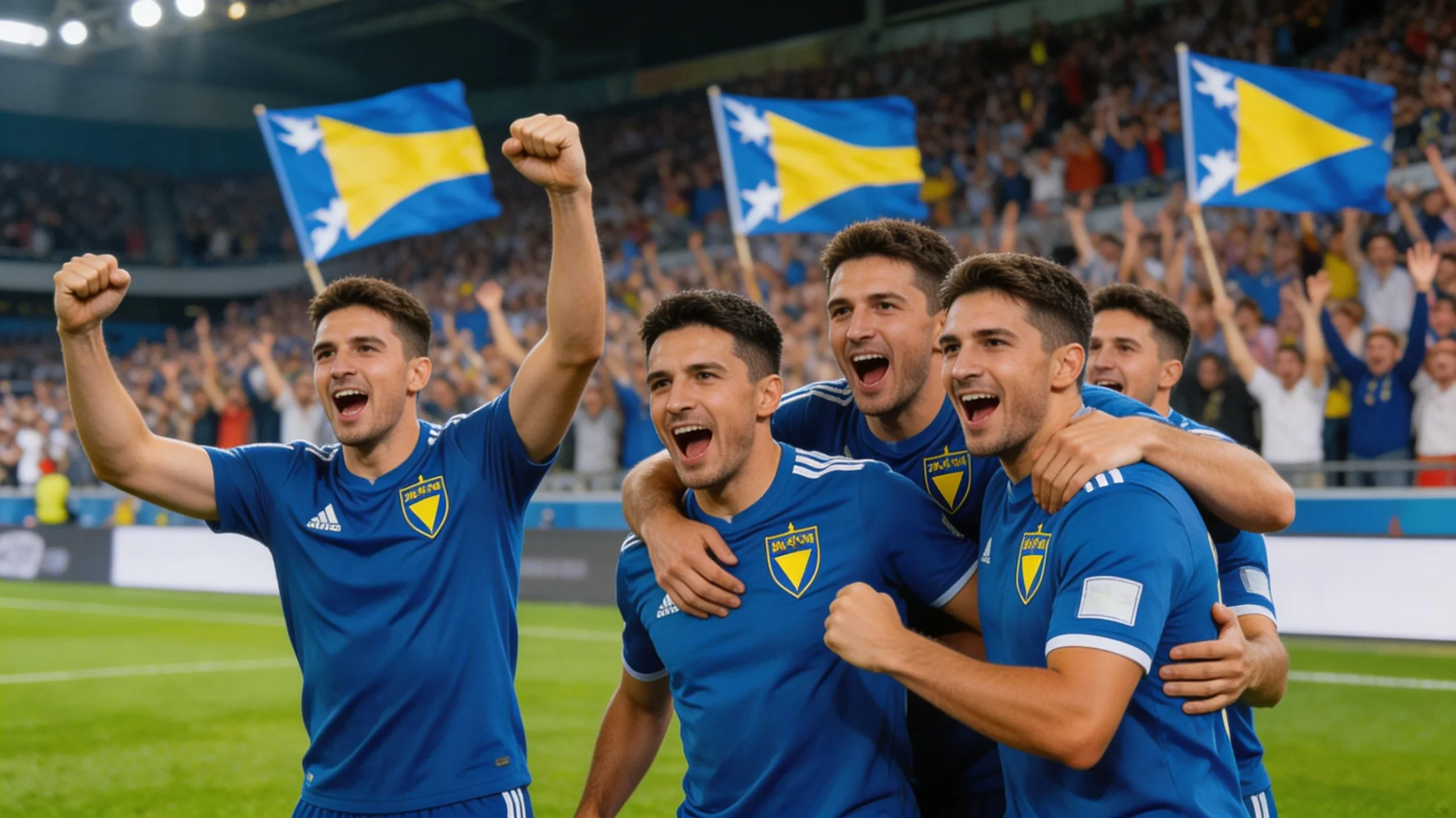 Bosnian national team celebrating qualification victory