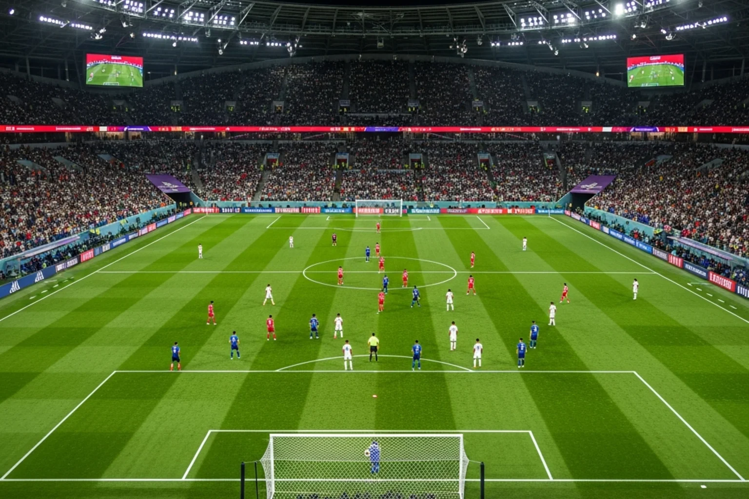 Football tactical analysis view showing player positions and strategic formations on the pitch