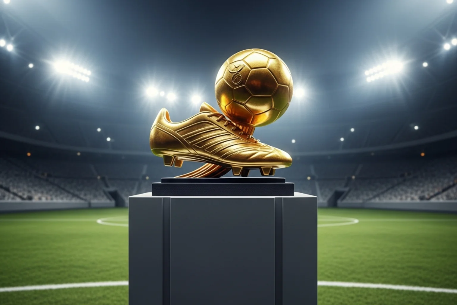 Golden Boot trophy surrounded by odds numbers and leading striker silhouettes
