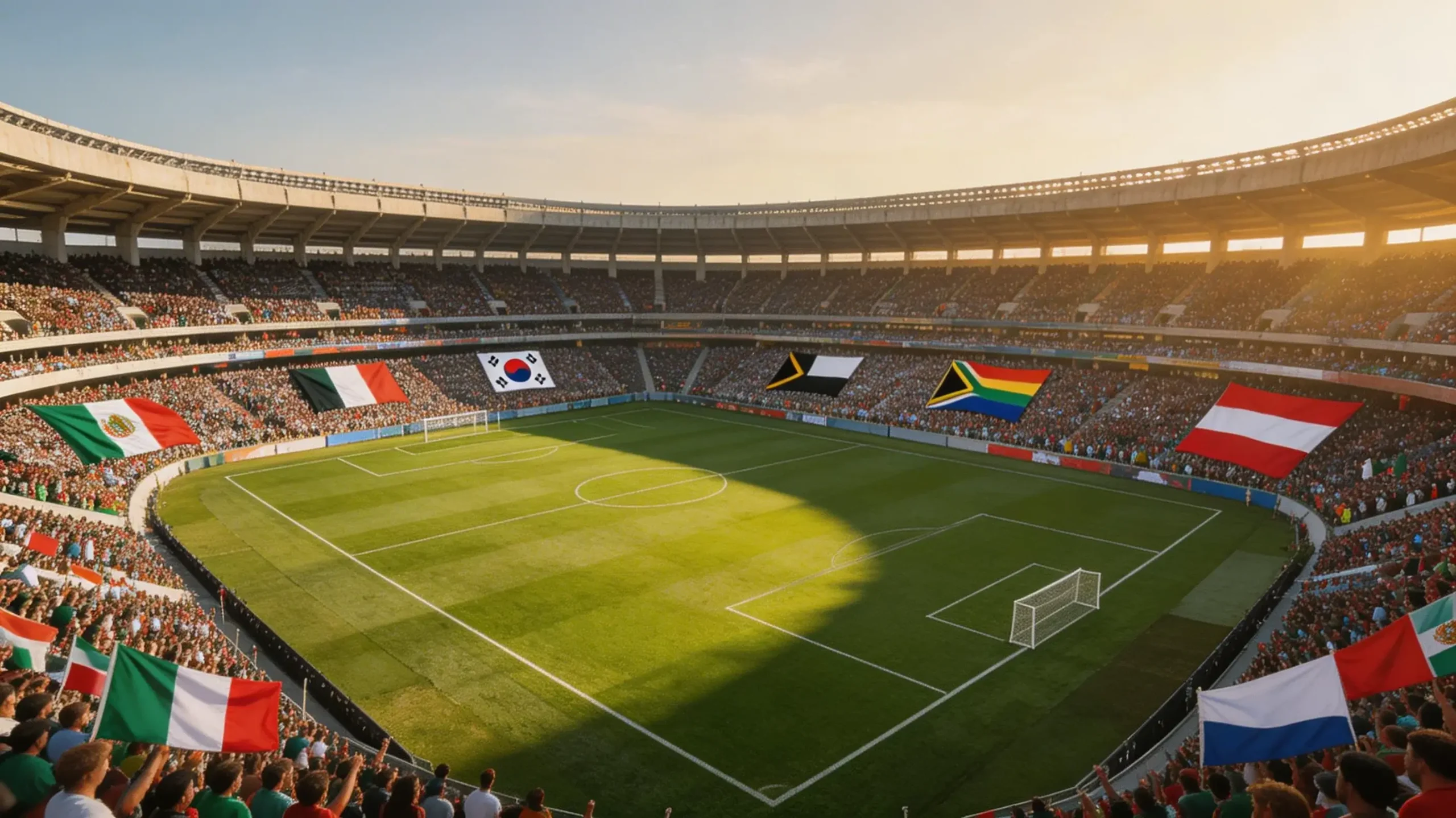 World Cup 2026 Group A featuring Mexico, South Korea, South Africa, and Czechia national team flags