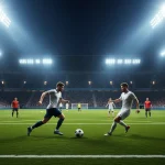 Soccer match in progress with live betting odds overlay showing real-time price movements