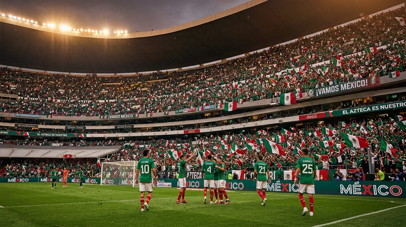 Mexican national team in green jerseys at Estadio Azteca