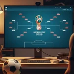 World Cup 2026 trophy with predictions analysis graphics overlaid on tournament bracket