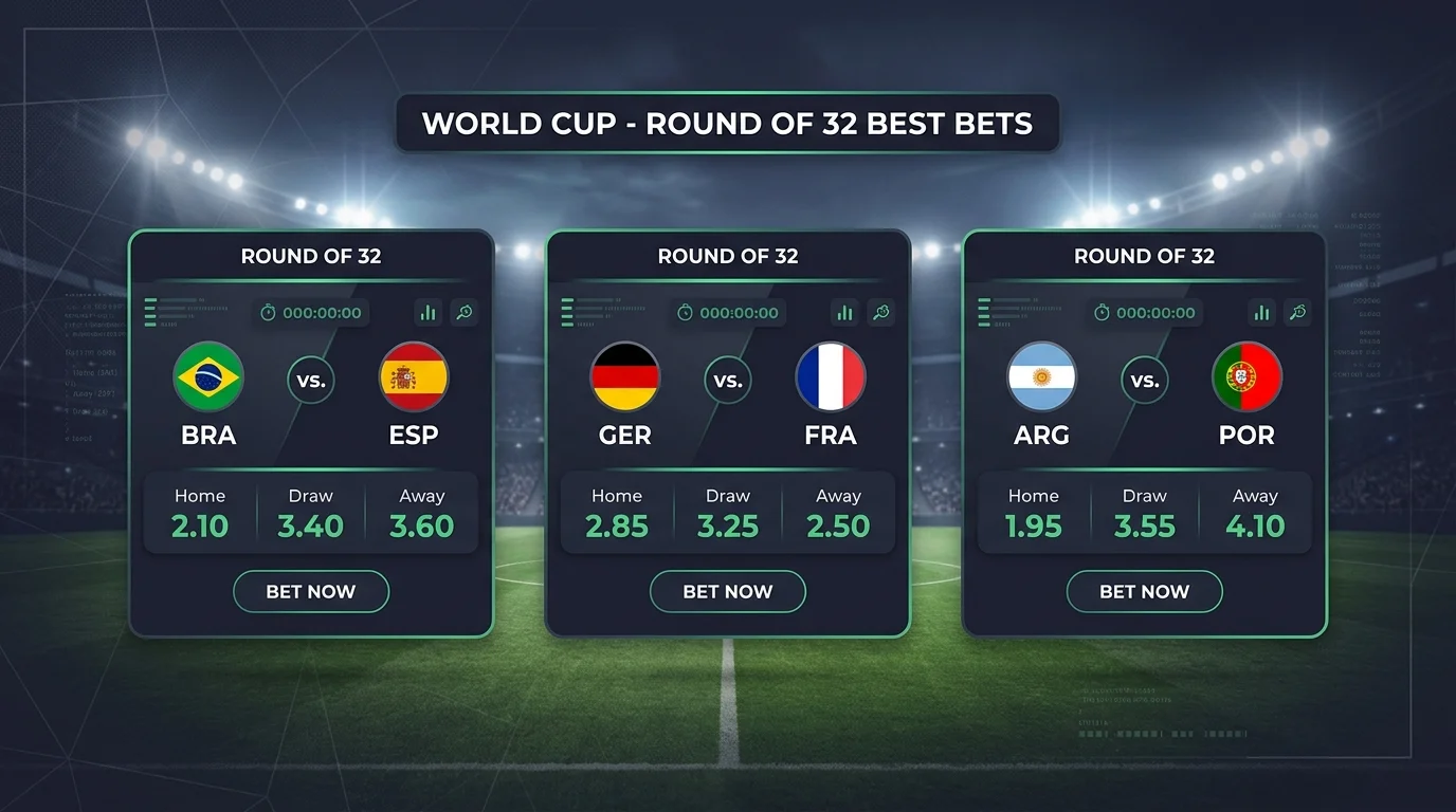 World Cup 2026 betting picks concept image with three match cards showing odds and small national flags