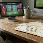 Multiple betting slips combining into one larger ticket with World Cup imagery